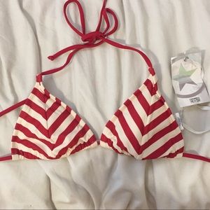 Red & White Retro Stripe Bikini Triangle Top NWT